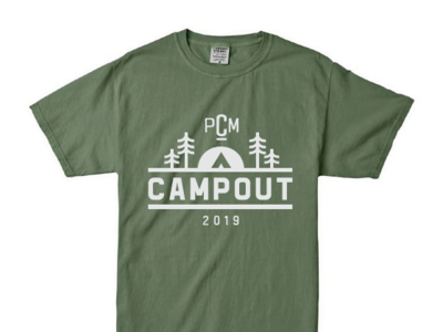 College Ministry Camping Tee 2019 camping campout church college forest green group icon ministry pine shirt students sun tee tent trees tshirt