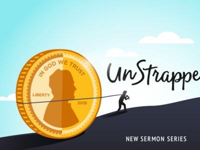 Sermon Series Concept - Money battle broke budget coin concept currency debt finance heavy illustration money penny pull series sermon shoulder strapped struggle uphill weight