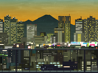 Therooftop cityscape editorial illustration tokyo vector vectorart