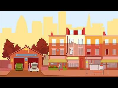 Opening shot animation character design city environment london vector