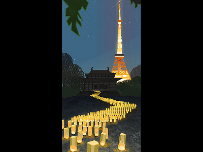 River of Light concept art editorial illustration japan light temple tokyo tower