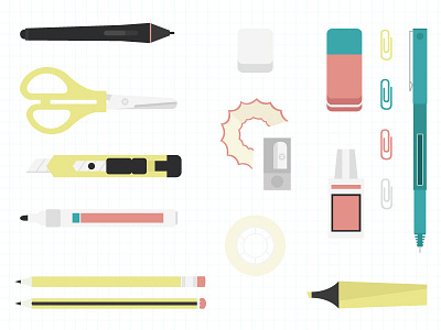 Flat Elements elements eraser flat icons illustration illustrator marker pen set sharpener tools utensils