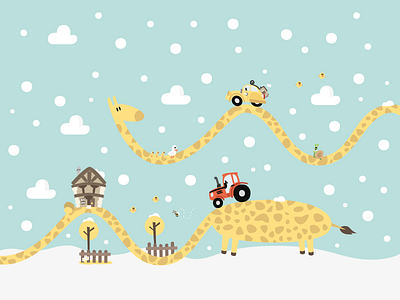 Roadtrip car giraffe illustration roadtrip tractor wallpaper winter
