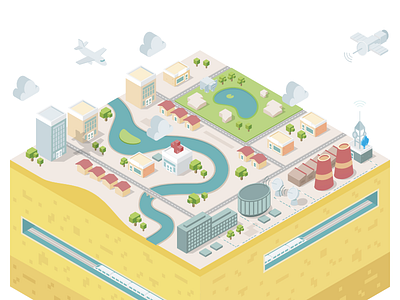 City Map buildings cartodb city enterprise health illustration industries isometric park river vector water