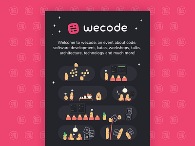 Roll up wecode code design event illustration print roll up talk workshop
