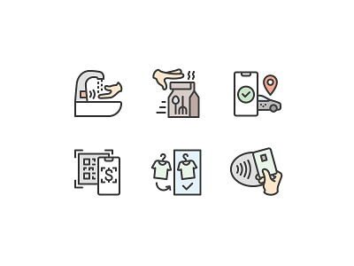 Untact colored outline iconset colored contactless delivery food icon icons icons set online shop outline payment paypass qrcode taxi untact vector wash hands wireless