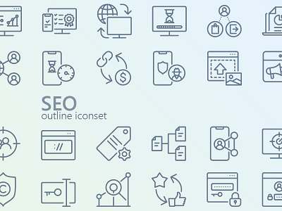SEO & Optimization iconset advertisement icon icons icons set marketing outline outline icon social network ui vector
