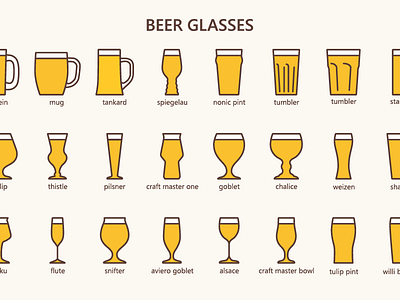 Beer glasses (outline colored icons) beer beer glasses brewery colored glass icon icons illustration outline vector wine