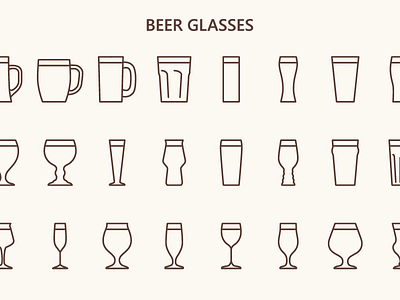 Beer glasses (outline icons) bar beer beer glass beverage brewery drink glass icons mug outline pub tankard tumbler vector