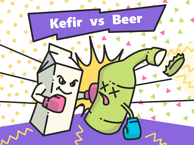 Kefir vs Beer beer boxer boxing fight healthy illustration vector