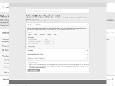 Subscriptions Management Page emails unsubscribe ux design wireframes