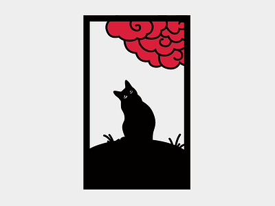 Black cat and gloomy cloud design illustration japanese tattoo