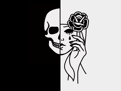 Sad Girl design illustration rose skull tattoo vector