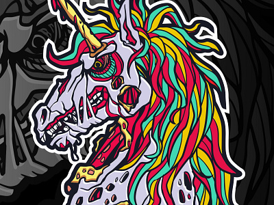 Zombiecorn drawing illustration logo playful scary unicorn vector zombie