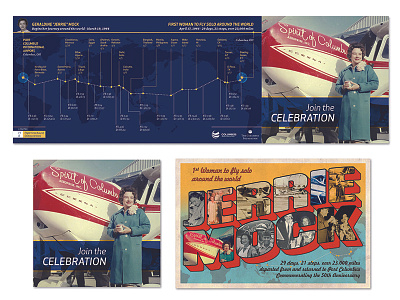 Jerrie Mock Celebration anniversary celebration circumnavigate firstwoman map postcard print timeline vintage