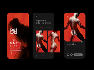 Bod - The Unknown Artists app design application art design graphicdesign illustration mobile mobile app design mobile ui procreate rishaaart ui uidesign