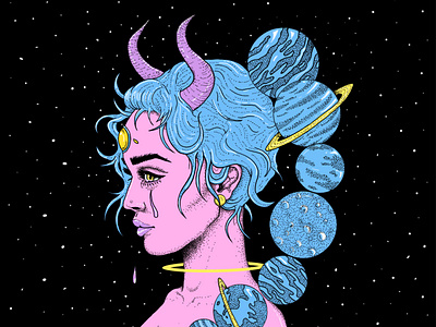Universal Sadness digital art drawing female galaxy illustration illustration art planets poster space space babe