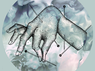 Pinned digital gig poster hand illustration ink mixed media needles pins show flyer