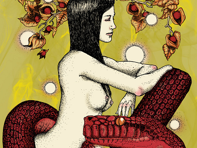 Serpent art print digital drawing eve female illustration ink nude snake
