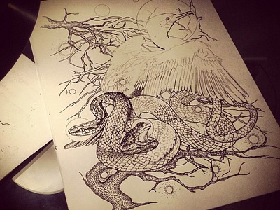 Paradise Lost - WIP bird illustration ink lost milton paradise process snake toad