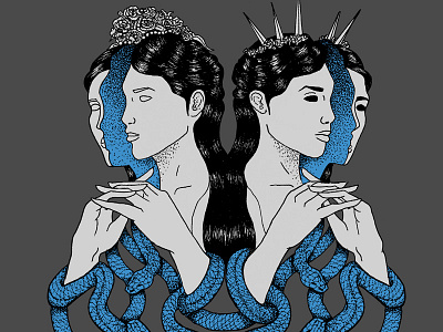 Celestial Sisters drawing good and evil illustration snakes twins