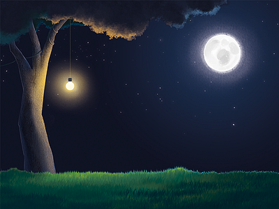 Calm Night digital illustration moon moonlight night painting stars tree