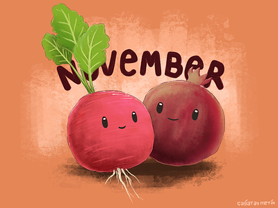 November Cuties 2d art art character concept fall illustration november painting pomegranate raddish veggies