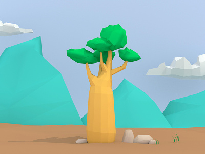 Baobab 3d clouds lowpoly maya minimal mountains tree