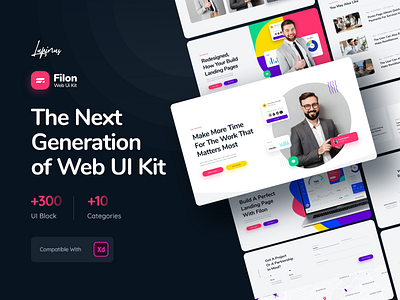 Filon Web UI Kit adobe xd clean creative dark design flat header icon kit landing light minimal template ui ui8 ux web website