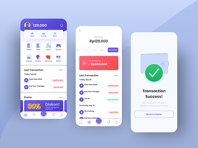 Homepage Finance App - Mony app e wallet finance history homepage icon illustration money mony page pages transaction success ui