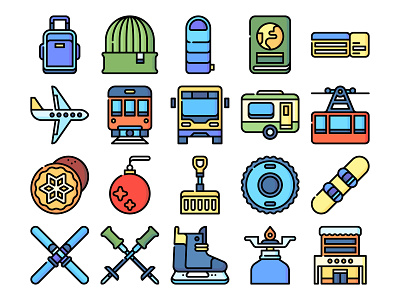 Winter travel icons camping cold weather flaticon freepik ice skates icon design icons illustration outdoors passport portable stove skis suitcase transport icons travel winter winter sports