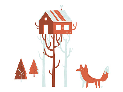 Treehouse and fox autumn children children illustration cozy fall forest fox house illustration love nature outdoors treehouse trees wood woodland