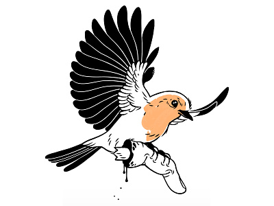 Robin carrying no ordinary worm bird blood creepy feathers gore halloween horror illustration robin severed finger sparrow spooky wings