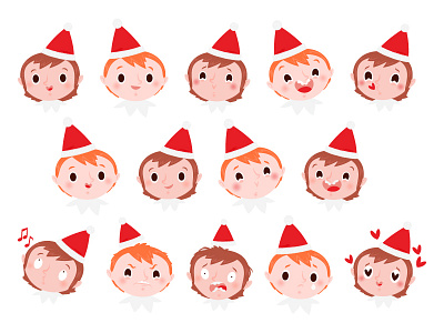 Christmas elves caricature character character design children illustration christmas cute elf elves emoji emoticon emotions expresions santas helper xmas