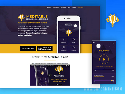 Meditable Product Website design landingpage meditation product ui uiux uiux design ux website