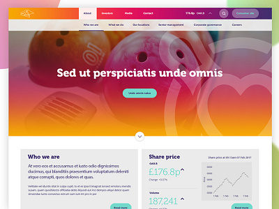 Investor - landing page banner colourful digital homepage investor mockup shareprice ui ux website