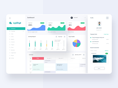 Web Dashboard - UI Design activity app card chart clean dashboard design graphics interface landing learning minimal product saas statistics stats time tracking app ui ux web