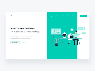 Slack bot landing page app art bot branding chat clean design illustration interface minimal robot slack ui ui design vector web web design website design