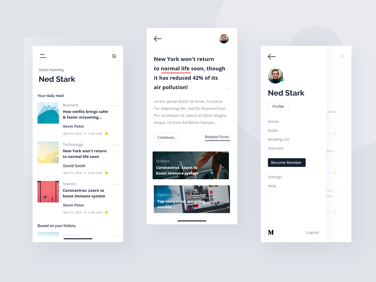 Medium App - UI Redesign by Razy Hassan on Dribbble