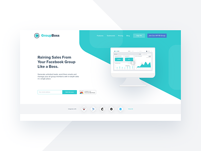 Landing page: Header 😊 audience branding clean email automation email targeting facebook figma google chrome extension integration interface lead generation leads product design ui ux web web app web design web header webdesign