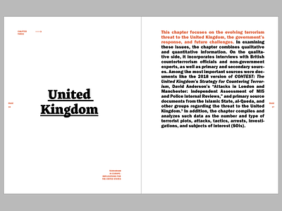 European Terrorism section opener black and red editorial editorial design editorial layout europe franklin gothic indesign layout layout design policy report skolar latin terrorism think tank united kingdom white space