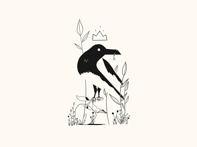 Inktober - Crow apple black and white crow crown drawing editorial engraving flowers illustration inktober procreate sketch