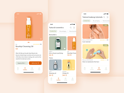 Natural Cosmetics App app concept cosmetics ecommerce ios light natural pastel color product product list store store app tags ui ux video video list