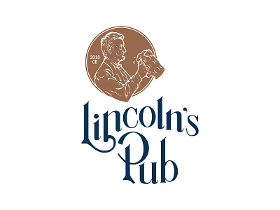 Lincoln's Pub Logo copper hand-lettered illustration lincoln logo navy penny pub restaurant