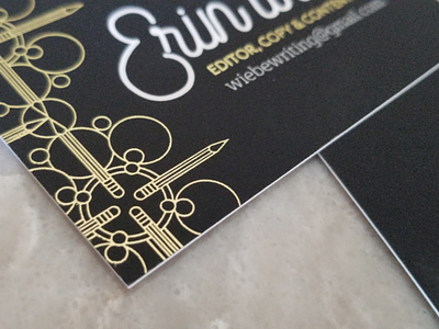 Writer Business Card Detail business card filligry foil gold illustration logo writing
