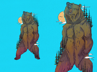 Grizzly bear digital art digitalart grizzly illustration illustration digital mountains trees