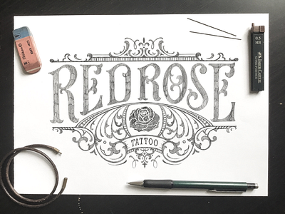 Logo Sketch for "Red Rose Tattoo" brand calligraphy identity lettering logo logodesign pencil sketch sketching tattoo typography vintage