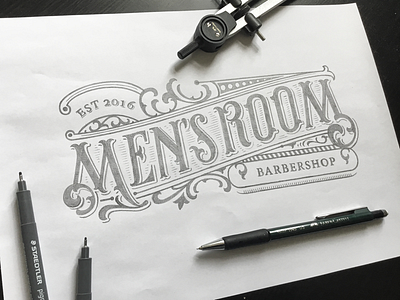 Men's Room Barbershop - Sketch branding calligraphy handlettering lettering logo logotype sketch sketching typography