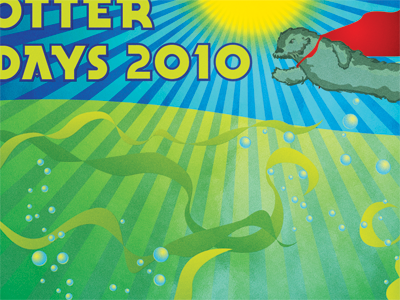 Otter Days blue bubbles green kelp otter red sea sky yellow