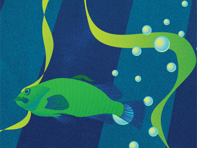 Fish At The Bottom Of The Sea (detail) blue bubbles fish green